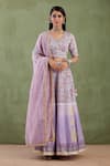Buy_Abbaran_Purple Banarasi Printed Lehenga Set_at_Aza_Fashions