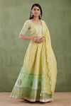 Abbaran_Yellow Banarasi Printed Lehenga Set_Online_at_Aza_Fashions