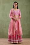 Buy_Abbaran_Pink Banarasi Printed Lehenga Set_at_Aza_Fashions