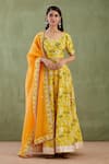 Buy_Abbaran_Yellow Chanderi Printed Lehenga Set_at_Aza_Fashions