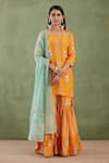 Buy_Abbaran_Blue Cotton Silk Dupatta Chanderi Printed Kurta Gharara Set _at_Aza_Fashions