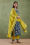 Abbaran_Blue Cotton Silk Dupatta Chanderi Embroidery Notched Printed Kurta Palazzo Set _Online_at_Aza_Fashions