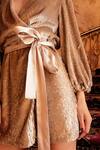 Buy_House Of Eda_Gold Polyester Sequin Wrap Dress_Online_at_Aza_Fashions