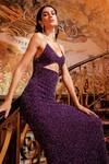 Buy_House of eda_Purple Nylon Sequin Embellished Cutout Gown_Online_at_Aza_Fashions