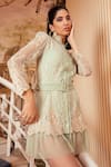 Buy_House of eda_Green Shell 100% Nylon Lining 100% Polyester Embroidery Lace Dress  _Online_at_Aza_Fashions