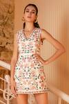 House of eda_White Cotton Denim Floral Embroidered Dress_Online_at_Aza_Fashions