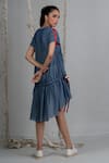 Shop_Chillosophy_Blue Chambray Voile Embroidery V Neck Asymmetric Dress  _at_Aza_Fashions