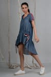 Buy_Chillosophy_Blue Chambray Voile Embroidery V Neck Asymmetric Dress  _Online_at_Aza_Fashions