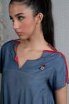 Shop_Chillosophy_Blue Chambray Voile Embroidery V Neck Asymmetric Dress  _Online_at_Aza_Fashions