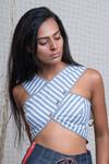 Buy_Chillosophy_Blue Poplin Embroidery V Neck Striped Crop Top  _at_Aza_Fashions