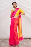 Buy_Mint N Oranges_Pink Chanderi Saree _at_Aza_Fashions