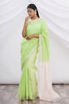 Buy_Mint N Oranges_Green Chanderi Saree _at_Aza_Fashions