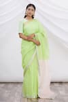 Mint N Oranges_Green Chanderi Saree _Online_at_Aza_Fashions