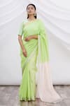 Buy_Mint N Oranges_Green Chanderi Saree _Online_at_Aza_Fashions