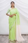 Shop_Mint N Oranges_Green Chanderi Saree _Online_at_Aza_Fashions