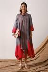 Buy_Aditi Somani_Grey Silk Embroidery Cowl Asymmetrical Tunic _at_Aza_Fashions