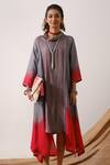 Aditi Somani_Grey Silk Embroidery Cowl Asymmetrical Tunic _Online_at_Aza_Fashions