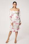 Buy_Emblaze_White Modal Satin Printed Off-shoulder Dress_at_Aza_Fashions