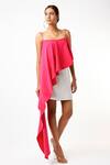 Buy_Emblaze_Pink Twill Square Neck Asymmetric Draped Top For Women_at_Aza_Fashions