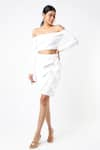 Buy_Emblaze_White Twill Embroidery One Shoulder Co-ord Skirt Set _at_Aza_Fashions