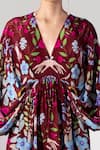 Shop_Limerick by Abirr N' Nanki_Maroon Crepe Embroidery V Neck Printed Dress _Online_at_Aza_Fashions
