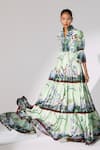 Buy_Limerick By Abirr N' Nanki_Green Organza, Crepe Mandarin Collar Printed Maxi Dress _at_Aza_Fashions