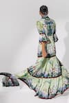 Shop_Limerick By Abirr N' Nanki_Green Organza, Crepe Mandarin Collar Printed Maxi Dress _at_Aza_Fashions