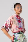 Buy_Limerick by Abirr N' Nanki_Pink Crepe Embroidery Mandarin Collar Printed Shirt  _at_Aza_Fashions