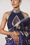 Limerick By Abirr N' Nanki_Blue Silk, Organza High Neck Embroidered Blouse _Online_at_Aza_Fashions