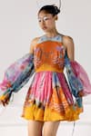 Limerick By Abirr N' Nanki_Multi Color Organza, Crepe Round Printed Dress _Online_at_Aza_Fashions