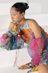 Buy_Limerick By Abirr N' Nanki_Multi Color Organza, Crepe Round Printed Dress _Online_at_Aza_Fashions