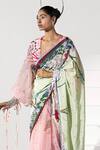 Buy_Limerick By Abirr N' Nanki_Pink Organza, Crepe V Neck Printed Blouse _at_Aza_Fashions
