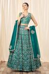 Buy_Mrunalini Rao_Green Satin Organza V Neck Bridal Lehenga Set_at_Aza_Fashions