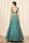 Shop_Mrunalini Rao_Green Satin Organza V Neck Bridal Lehenga Set_at_Aza_Fashions
