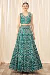 Mrunalini Rao_Green Satin Organza V Neck Bridal Lehenga Set_Online_at_Aza_Fashions
