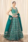 Buy_Mrunalini Rao_Green Satin Organza V Neck Bridal Lehenga Set_Online_at_Aza_Fashions