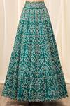 Mrunalini Rao_Green Satin Organza V Neck Bridal Lehenga Set_at_Aza_Fashions