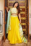 Shop_Nadima Saqib_Yellow Chanderi Embroidery Halter Lehenga Set _at_Aza_Fashions