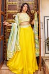 Nadima Saqib_Yellow Chanderi Embroidery Halter Lehenga Set _Online_at_Aza_Fashions