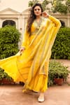 Buy_Nadima Saqib_Yellow Georgette Embroidery V Neck Anarkali Set _at_Aza_Fashions