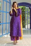 Shop_Pairaahan_Purple Kurta Raw Silk Embroidery V Neck Set _Online_at_Aza_Fashions