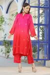Buy_Pairaahan_Red Silk Kurta And Satin Pant Set_at_Aza_Fashions