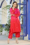Pairaahan_Red Silk Kurta And Satin Pant Set_Online_at_Aza_Fashions