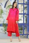Buy_Pairaahan_Red Silk Kurta And Satin Pant Set_Online_at_Aza_Fashions