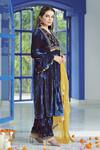 Pairaahan_Blue Velvet Silk Kurta Set_Online_at_Aza_Fashions