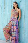 Buy_Shruti Sancheti_Multi Color Crepe And Muslin One Shoulder Printed Jumpsuit With Skirt_at_Aza_Fashions