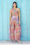 Buy_Shruti Sancheti_Multi Color Crepe And Muslin One Shoulder Printed Jumpsuit With Skirt_Online_at_Aza_Fashions