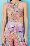 Shop_Shruti Sancheti_Multi Color Crepe And Muslin One Shoulder Printed Jumpsuit With Skirt_Online_at_Aza_Fashions
