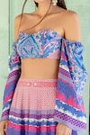 Shruti Sancheti_Blue Muslin Printed Sweetheart Neck Crop Top And Skirt Set For Women_at_Aza_Fashions