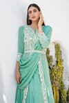 Shruti Sancheti_Green Georgette Embroidery Notched Kurta Lehenga Set _at_Aza_Fashions